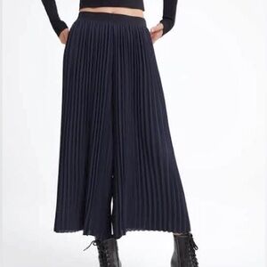 Zara Navy Pleated Wide-Leg Pants